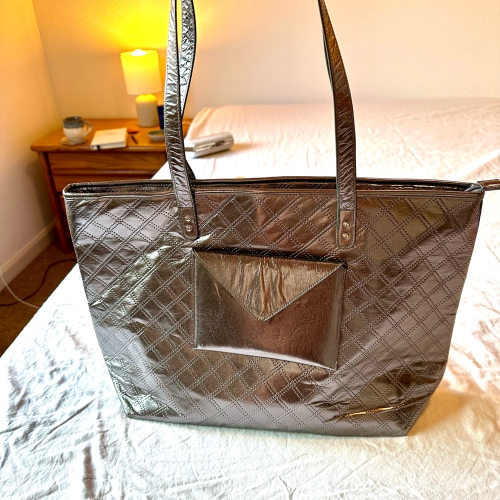 Bath & Body Works Metallic Gunmetal Tote Bag